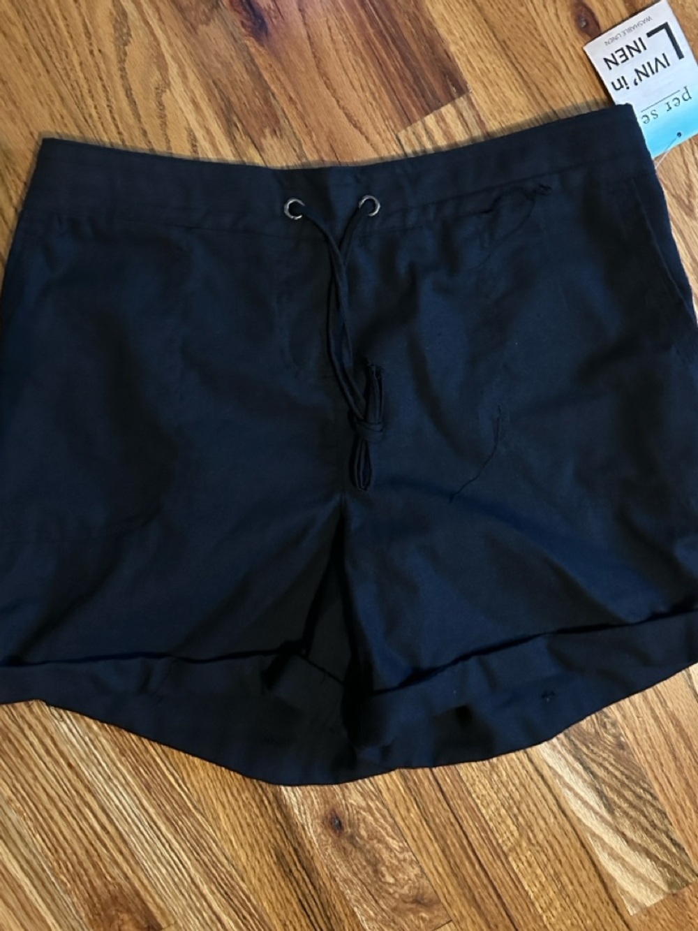 Per Se Black Drawstring Linen-Blend Women’s Shorts Washable size M Medium NWT
